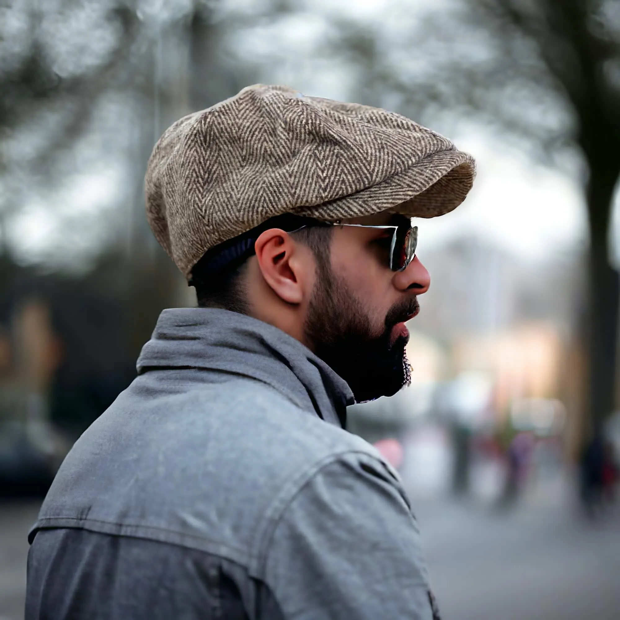 Tweed Herringbone Flat Cap