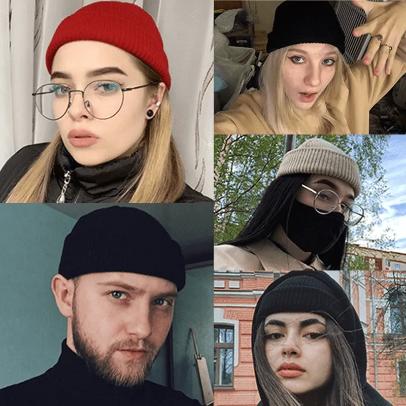 Unisex Solid Color Warm Knitted Brimless Hat - SF1393