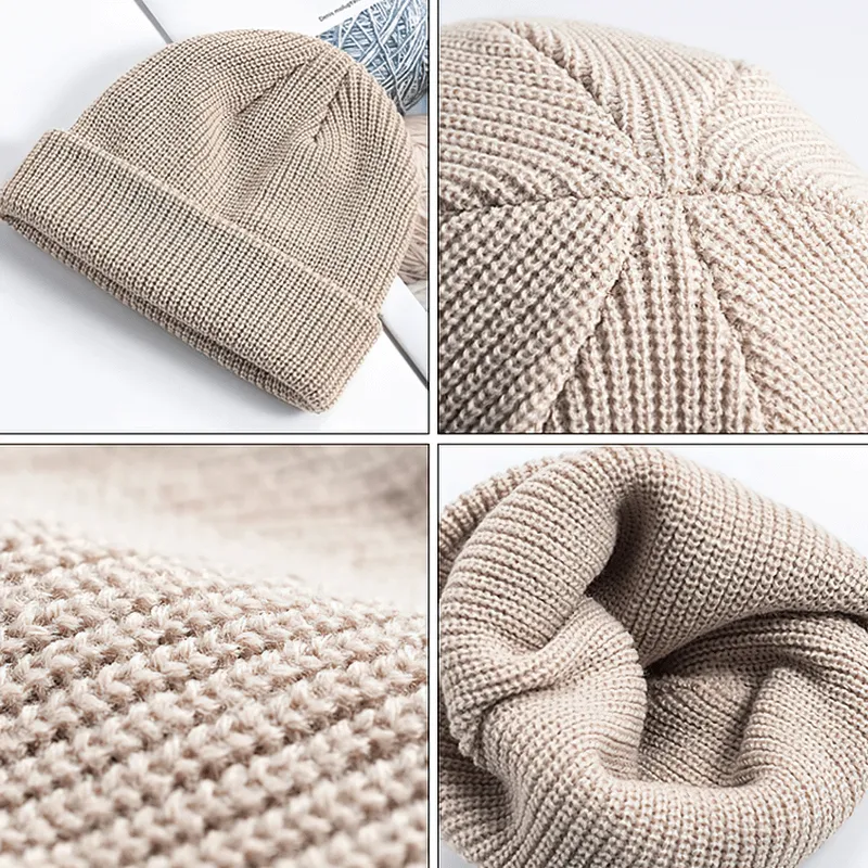 Unisex Solid Color Warm Knitted Brimless Hat - SF1393
