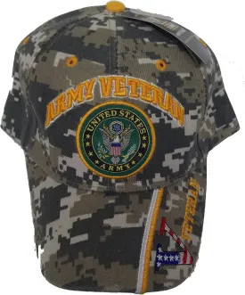 United States Army Veteran V CAMO Baseball Style Embroidered HAT us USA Cap