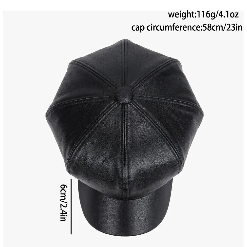 US 1-2Pc Women's PU Leather Plain Fineboy Cap Cabbie Visor Painter Hat Beret Hat