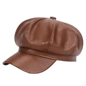 US 1-2Pc Women's PU Leather Plain Fineboy Cap Cabbie Visor Painter Hat Beret Hat