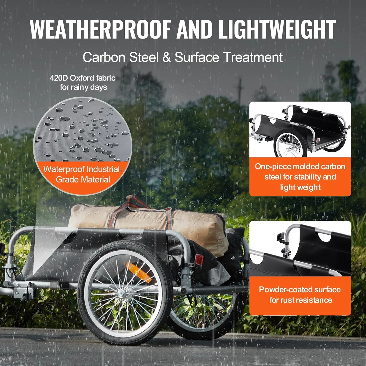 VEVOR Bike Cargo Trailer, 88/100/160 lbs Load Capacity, Heavy-Duty Bicycle Wagon Cart, Foldable Compact Storage with Universal Hitch