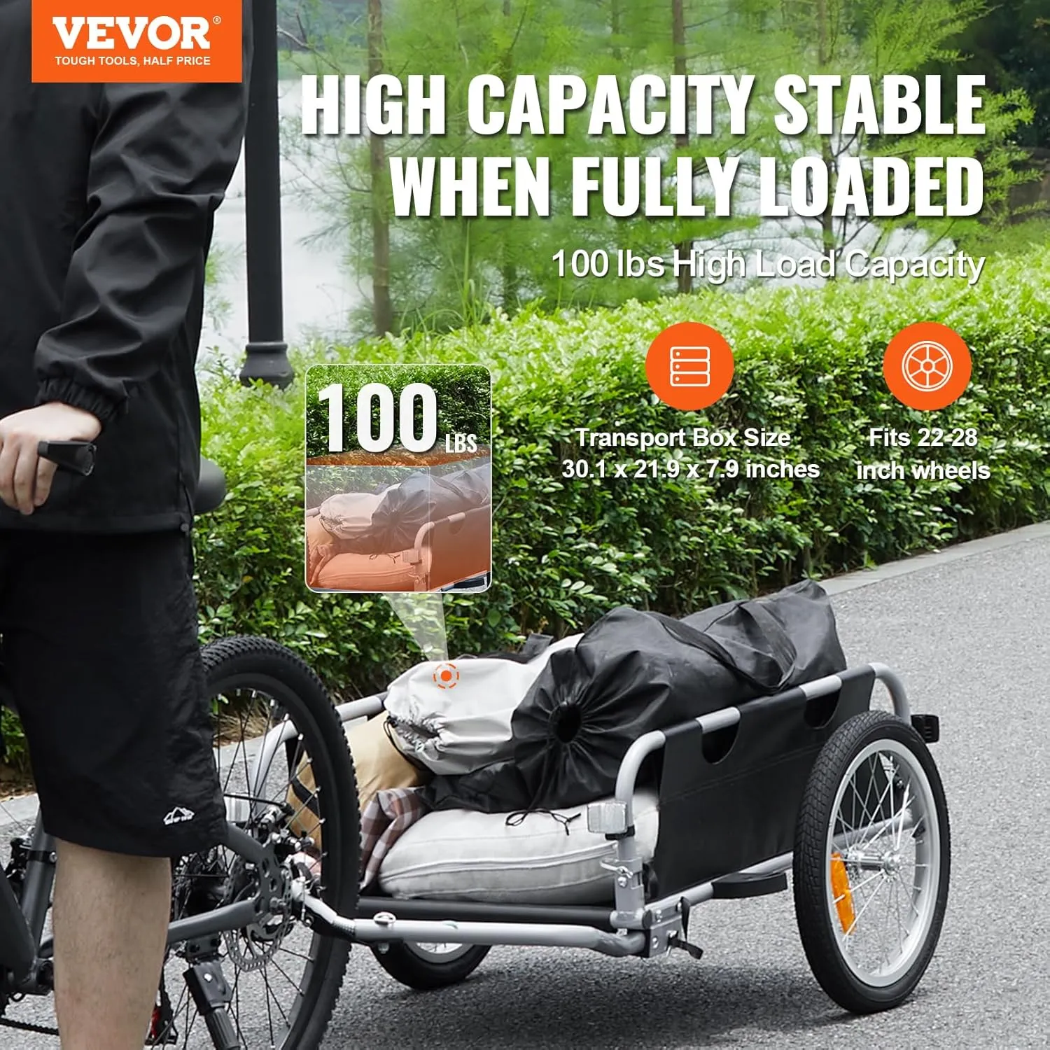 VEVOR Bike Cargo Trailer, 88/100/160 lbs Load Capacity, Heavy-Duty Bicycle Wagon Cart, Foldable Compact Storage with Universal Hitch