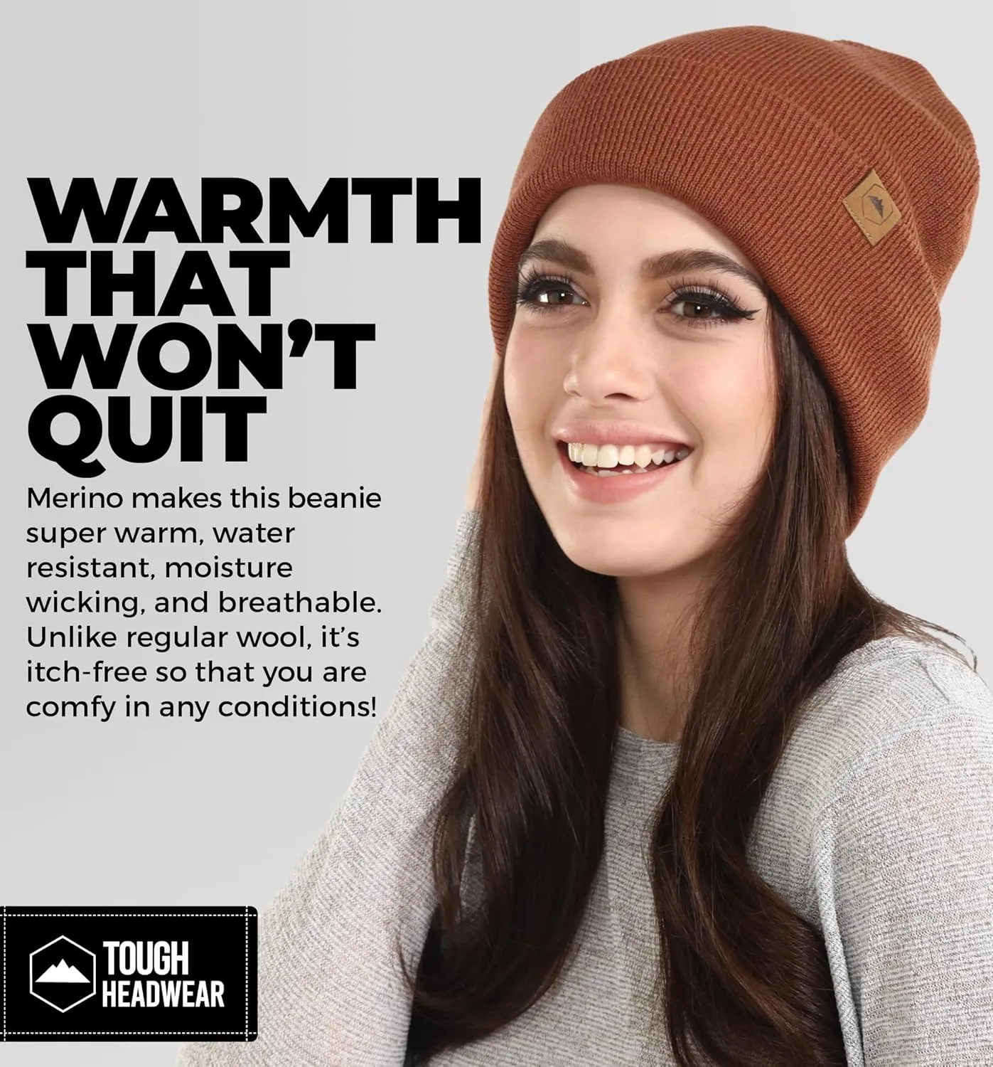 Winter Beanie Knit Hat for Men & Women - Merino Wool Ribbed Cap - Warm & Soft Stylish Toboggan Skull Caps for Cold Weather