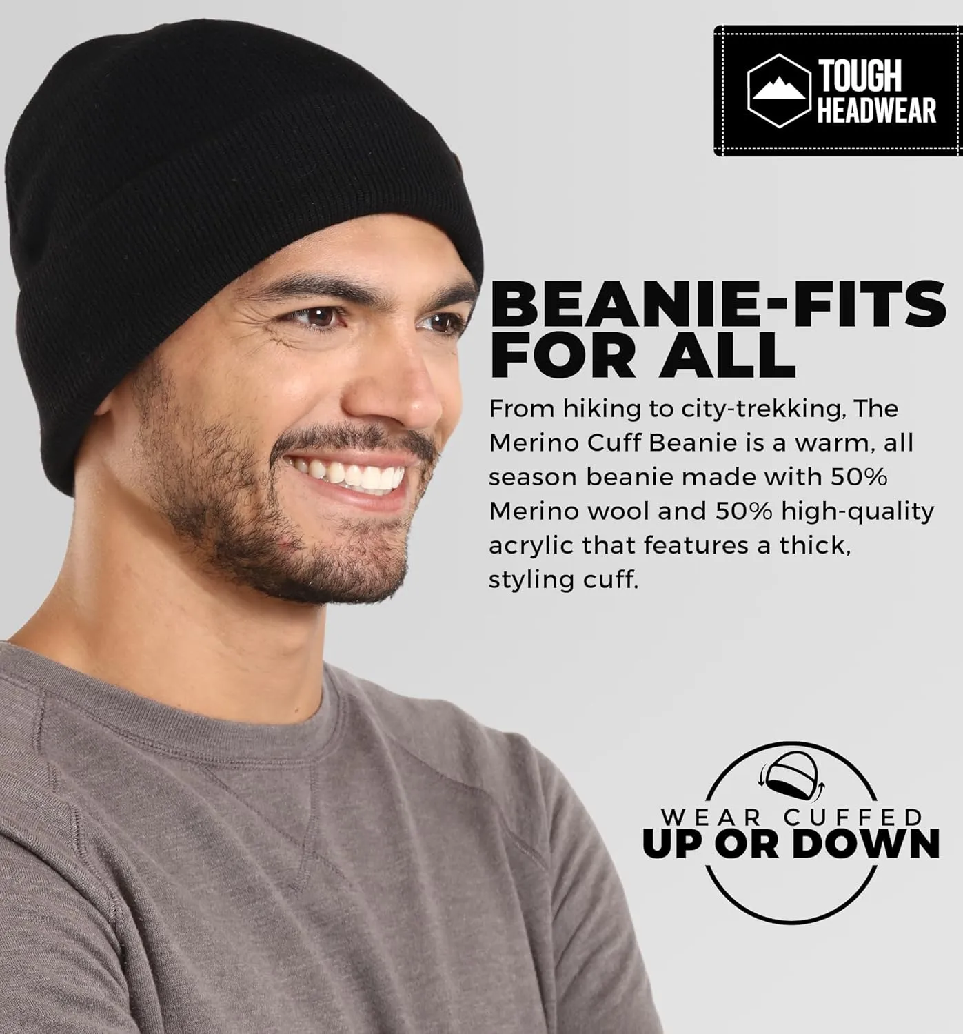 Winter Beanie Knit Hat for Men & Women - Merino Wool Ribbed Cap - Warm & Soft Stylish Toboggan Skull Caps for Cold Weather