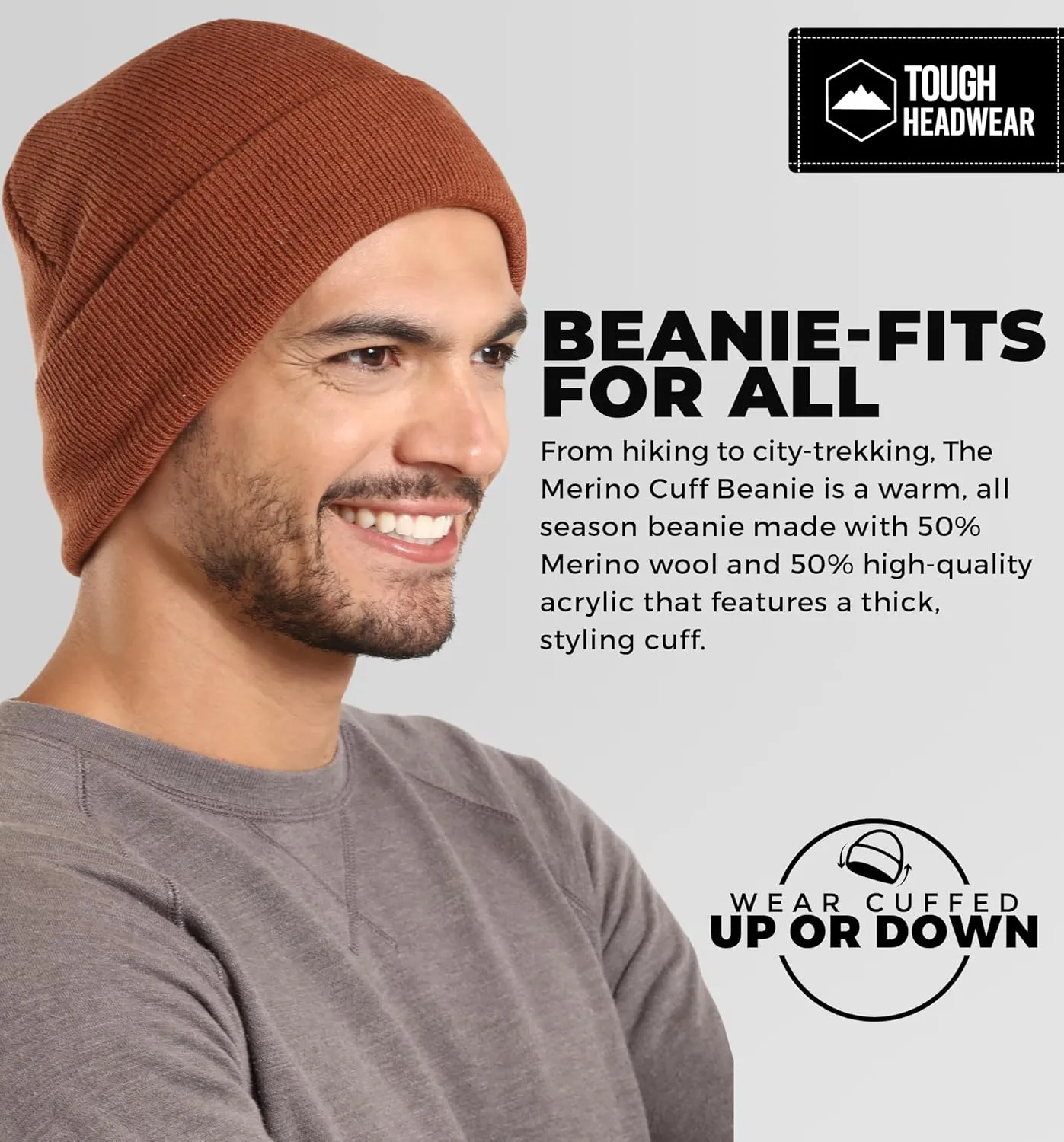 Winter Beanie Knit Hat for Men & Women - Merino Wool Ribbed Cap - Warm & Soft Stylish Toboggan Skull Caps for Cold Weather