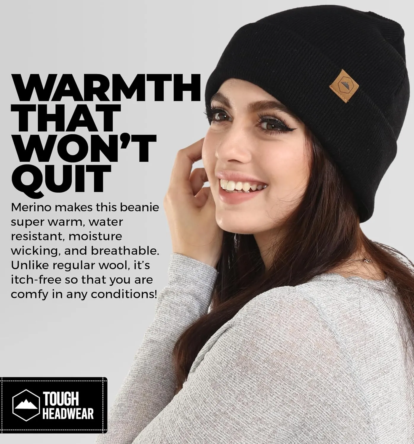 Winter Beanie Knit Hat for Men & Women - Merino Wool Ribbed Cap - Warm & Soft Stylish Toboggan Skull Caps for Cold Weather
