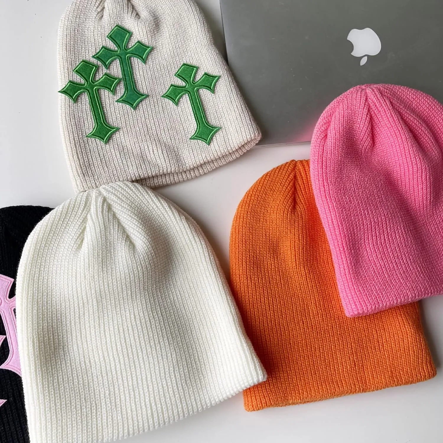 Y2K Dark Cross Wool Hat - Cross Pattern Fashion Loose Pile Knit Hat for Cold Weather - Autumn and Winter