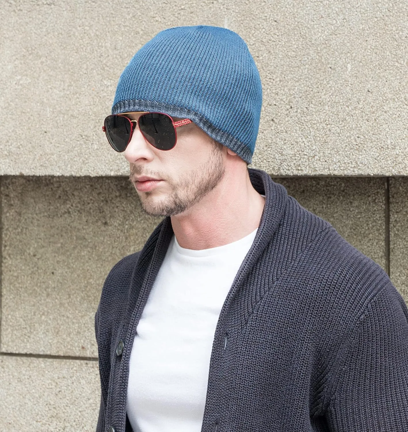 ZLYC Men Fashion Knit Fisherman Beanie Hat Winter Warm Thick Skull Cap