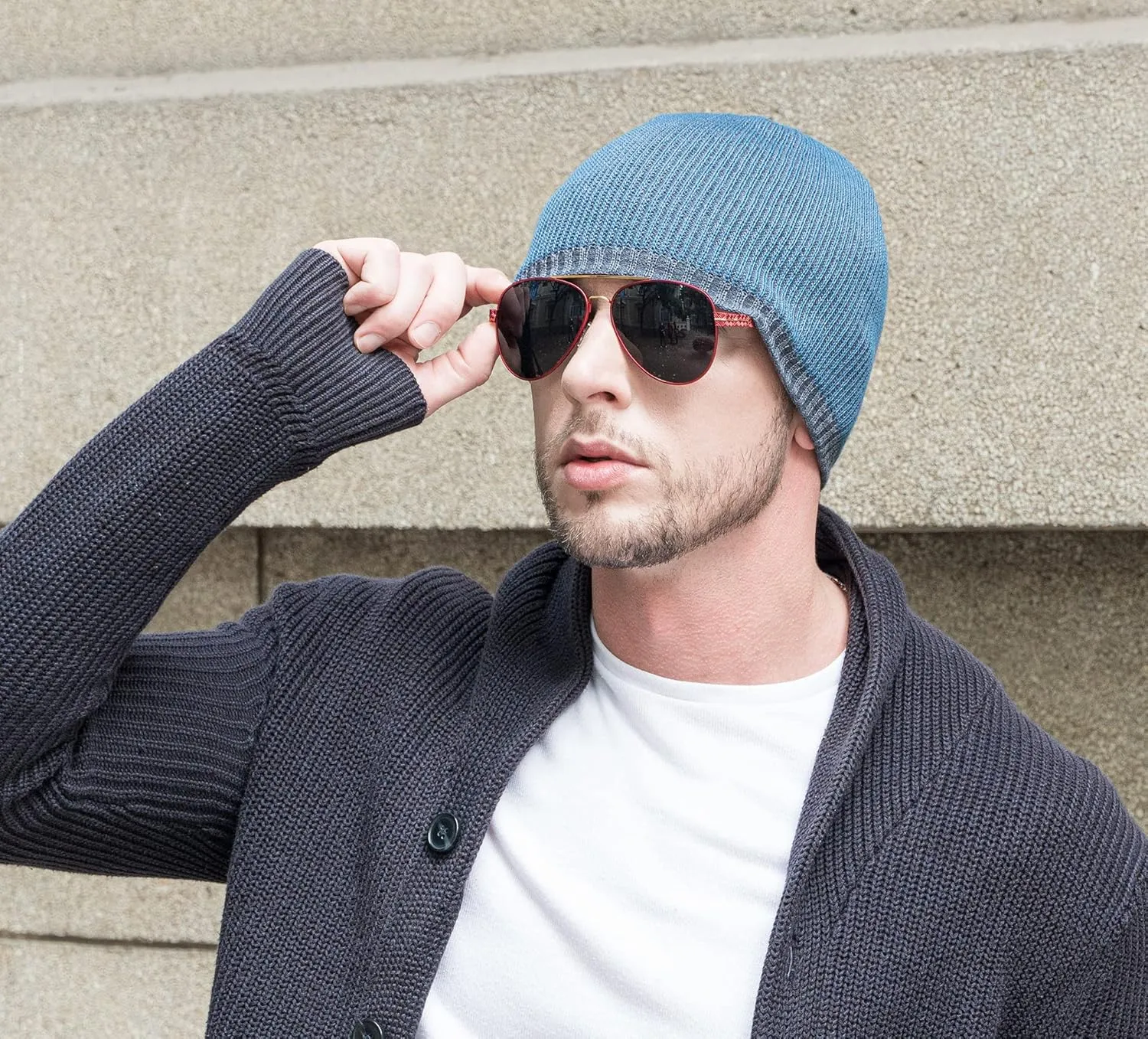 ZLYC Men Fashion Knit Fisherman Beanie Hat Winter Warm Thick Skull Cap