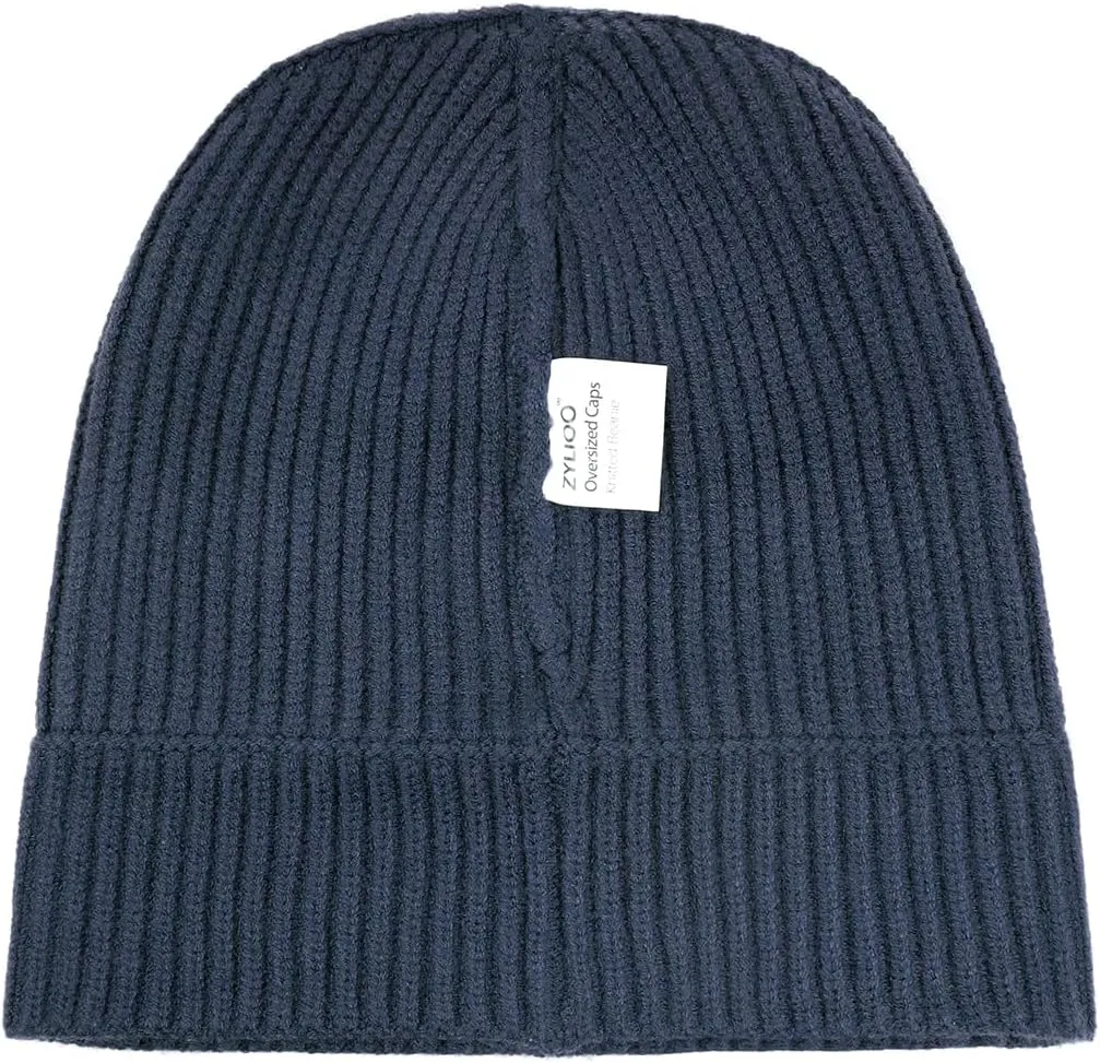 Zylioo XXL Brimless Beanie Hats,Large Knitted Trawler Skull Cap,Winter Stretchy Docker Cap,Warm Rolled Cuff Harbour Hat